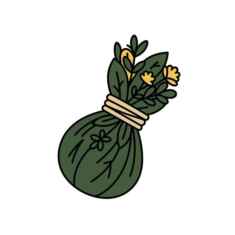 A bag of herbs with flowers on it vector