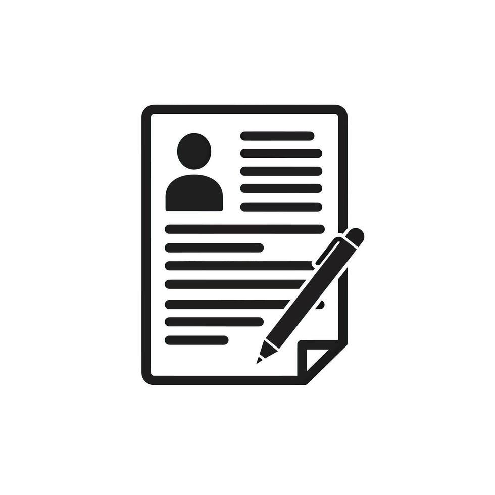A black and white image of a document with a pen and a person vector