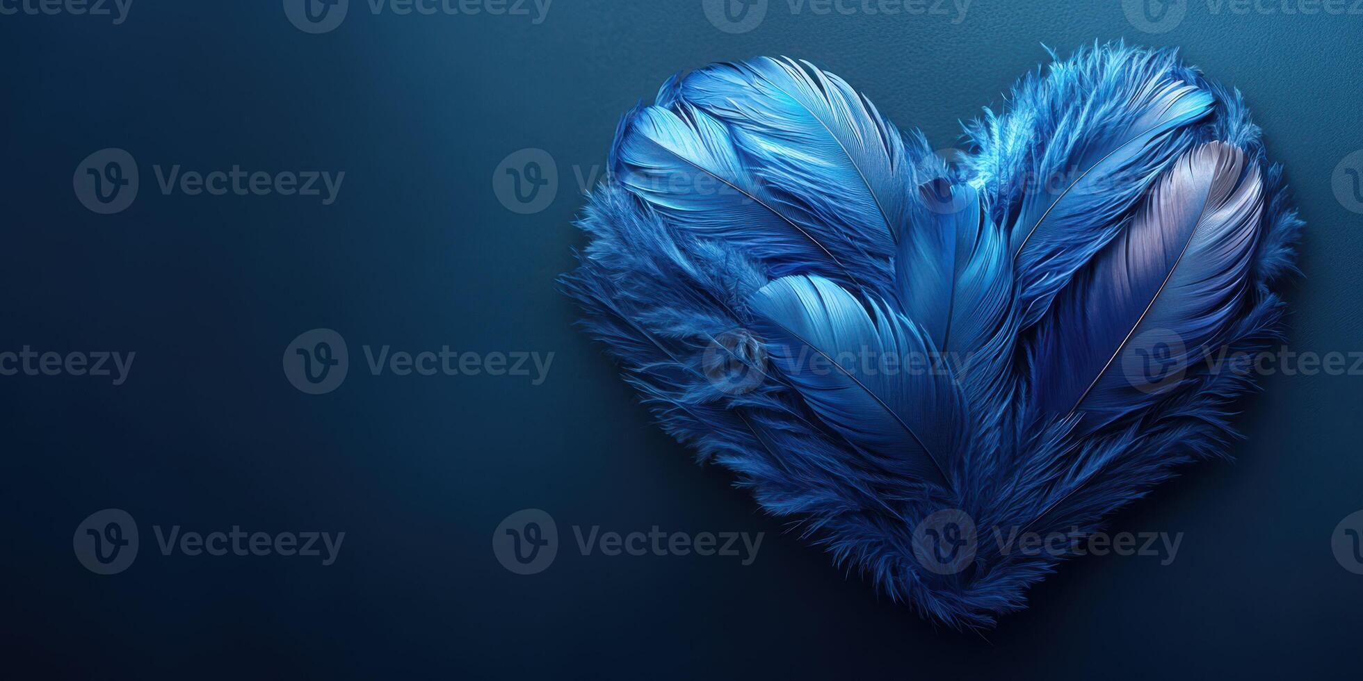 Decorative blue feather heart on a dark background creating an artistic and romantic ambiance photo