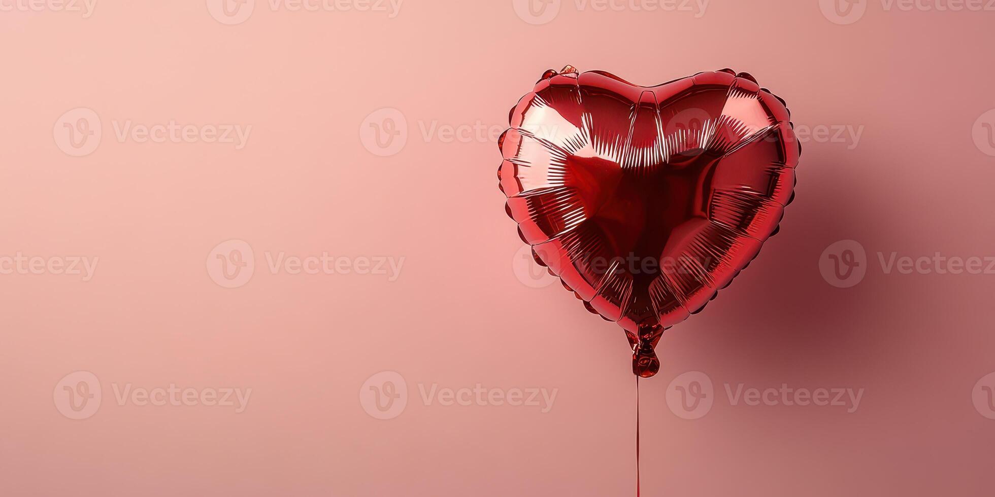 Red heart-shaped balloon floating against a soft pink background creates a romantic atmosphere for special occasions photo