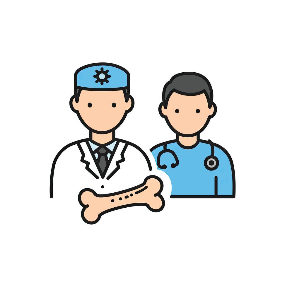 Two doctors holding a bone and a bone fragment vector