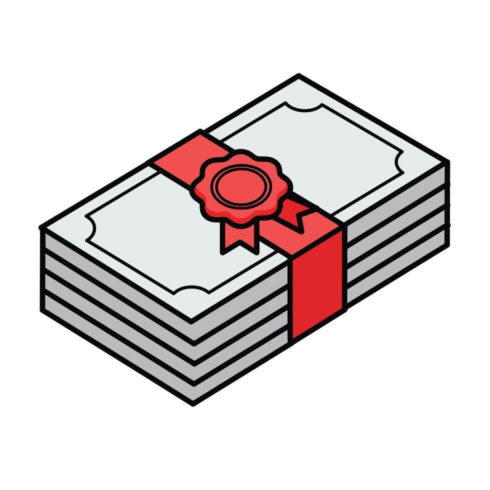 A Money bundle with red ribbon and seal illustration vector