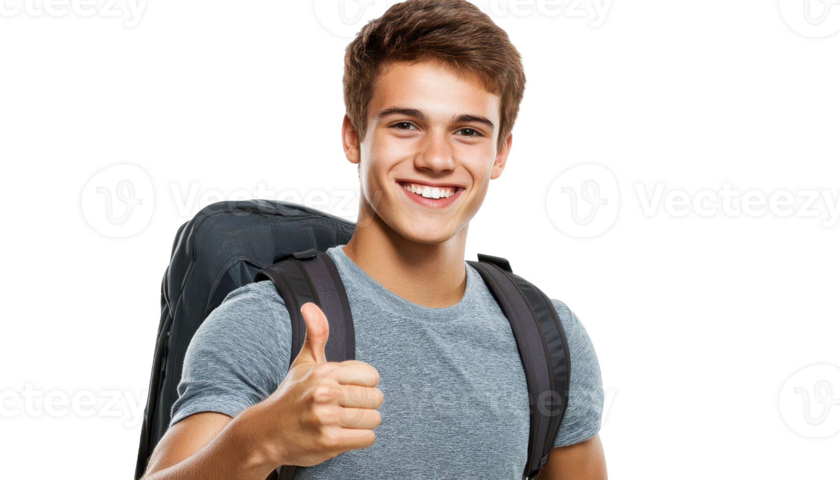Smiling Young Man With Thumbs Up And Backpack On Transparent Background png