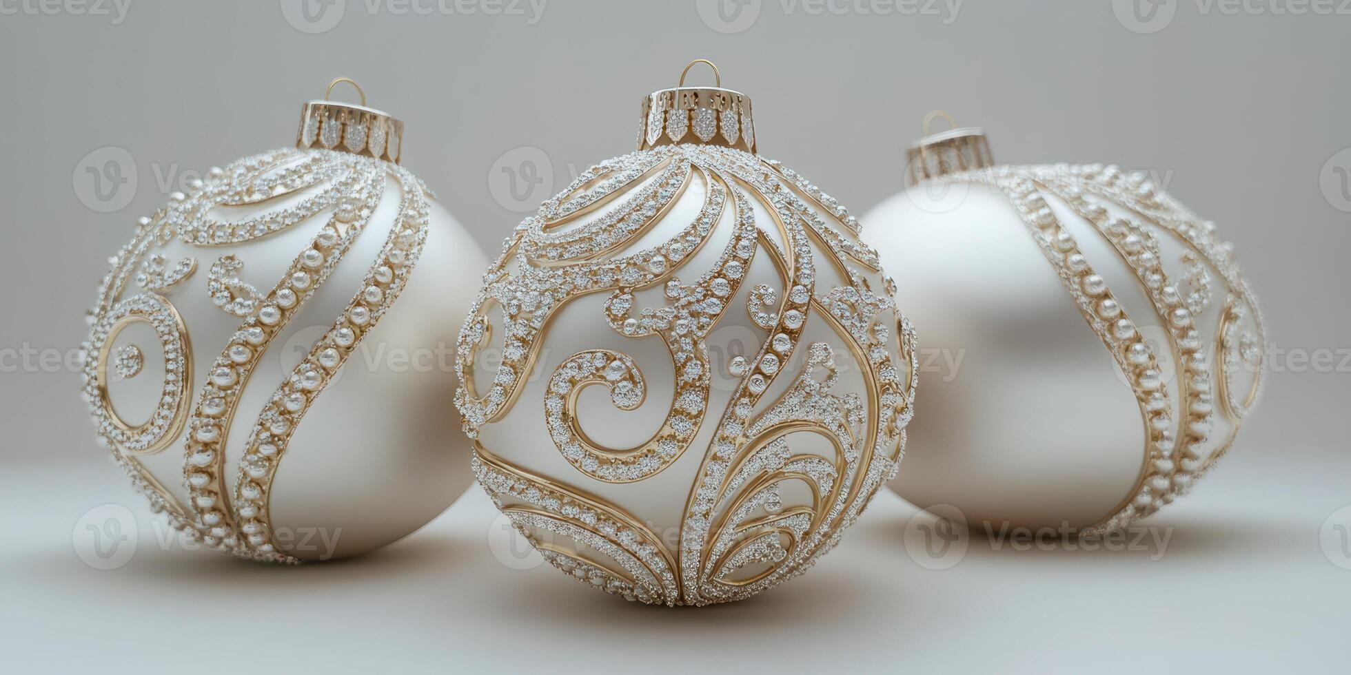 Elegant decorative Christmas ornaments with intricate designs displayed together photo