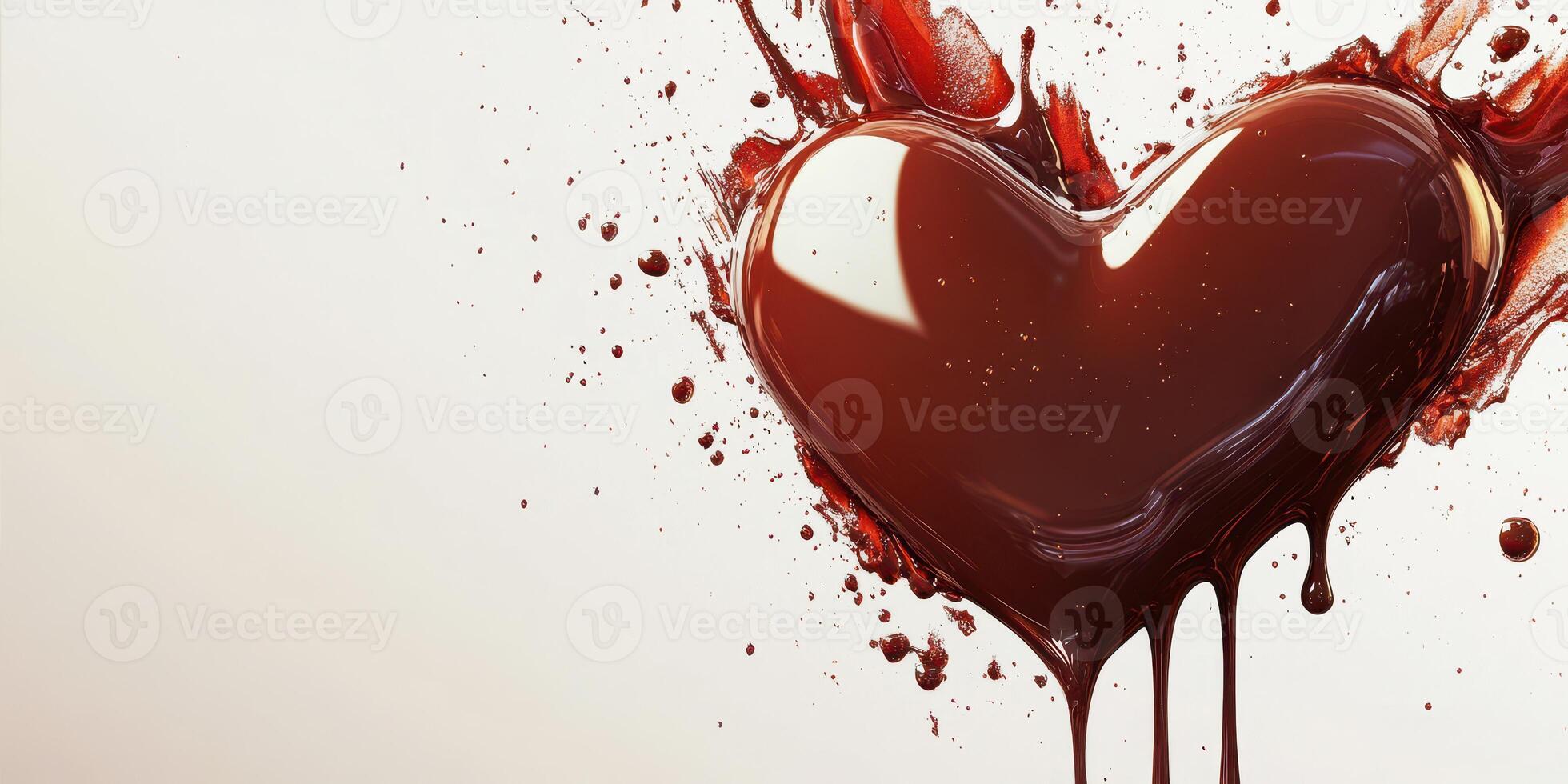 Heart-shaped chocolate dripping and splattering against a light background during a creative culinary session photo