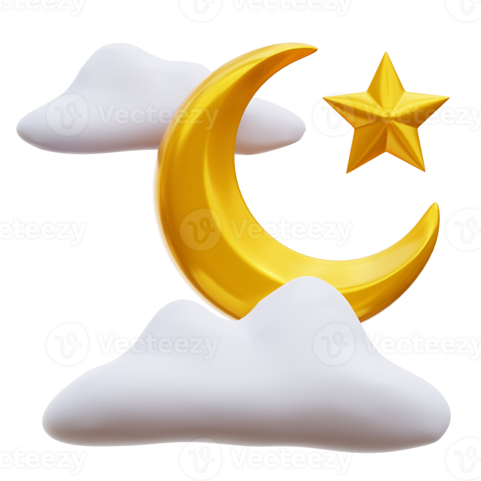 Half Moon And Star 3D element illustration png