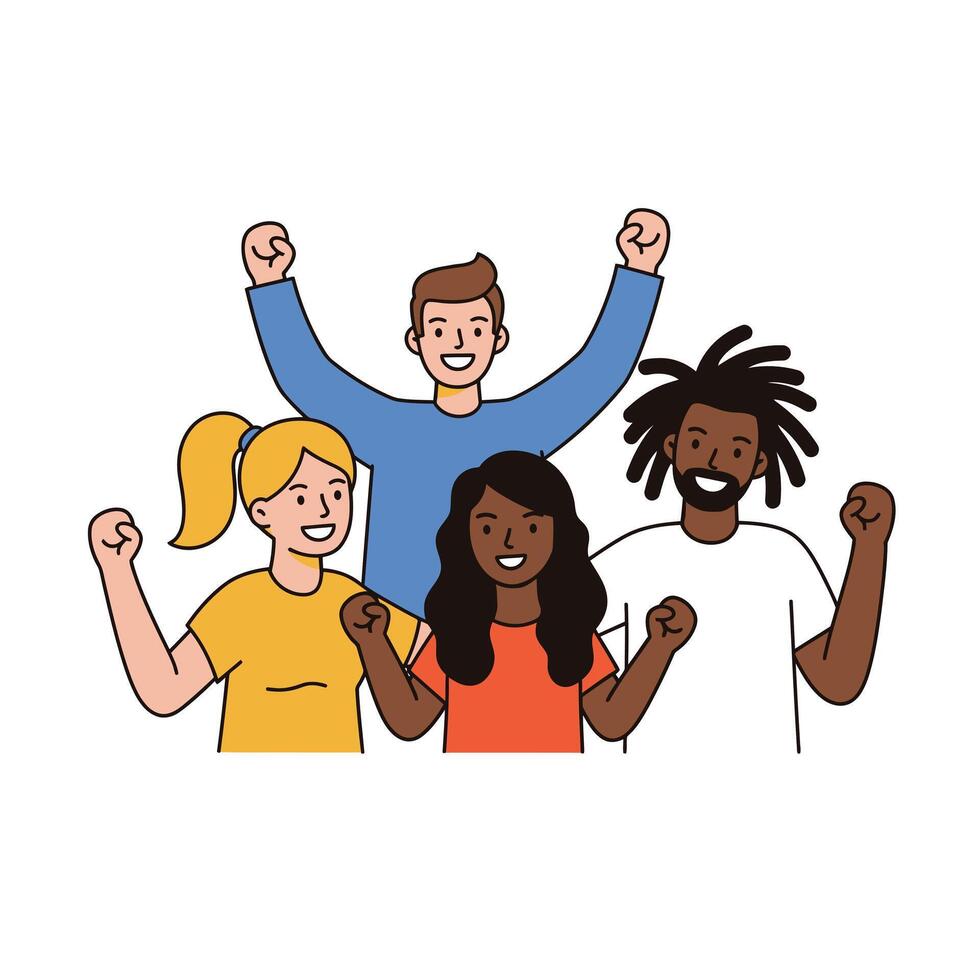 A group of people are raising their arms vector