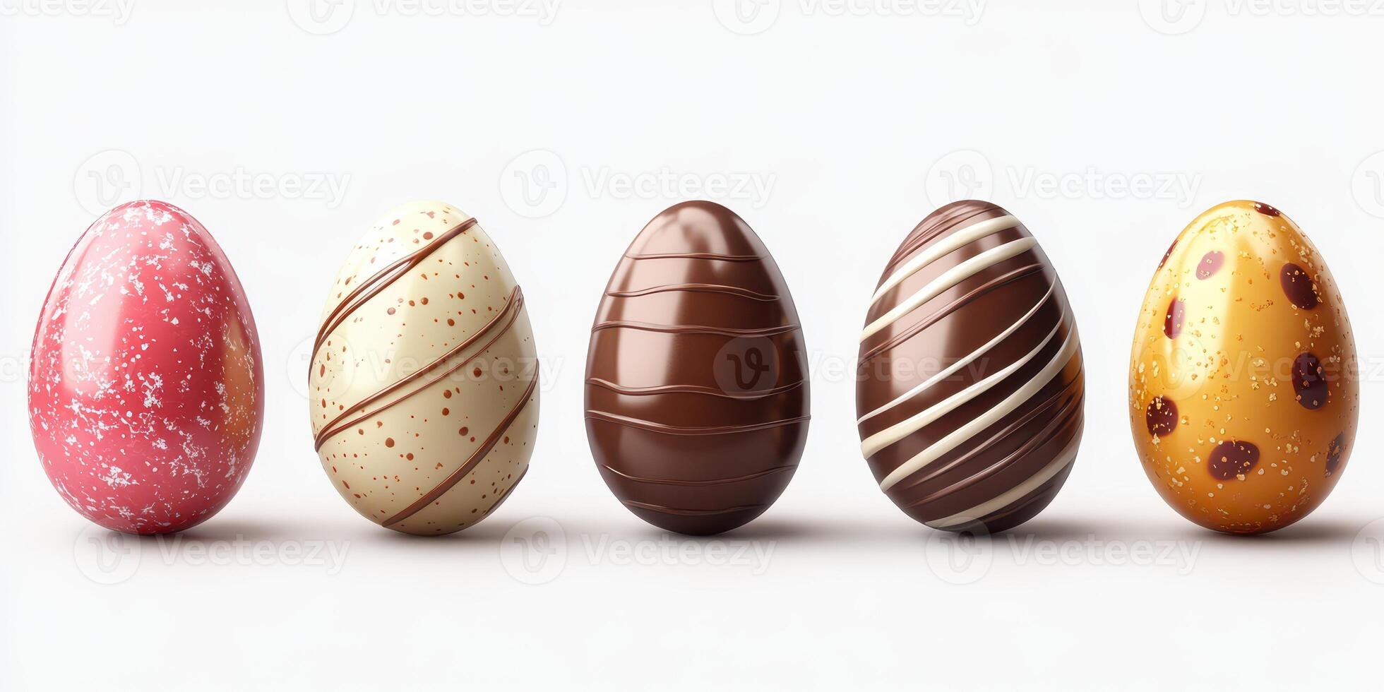 Colorfully decorated chocolate eggs displayed for a festive celebration during springtime photo