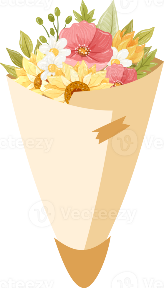 Elegant Floral Bouquet in Paper Cone png