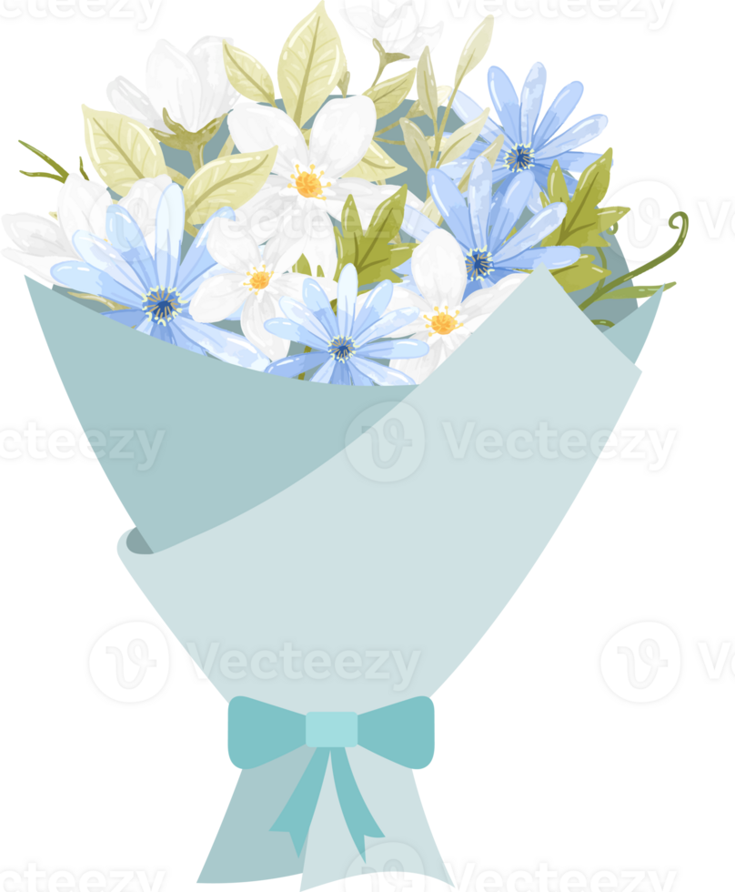 Blue Floral Bouquet in Pale Wrap png