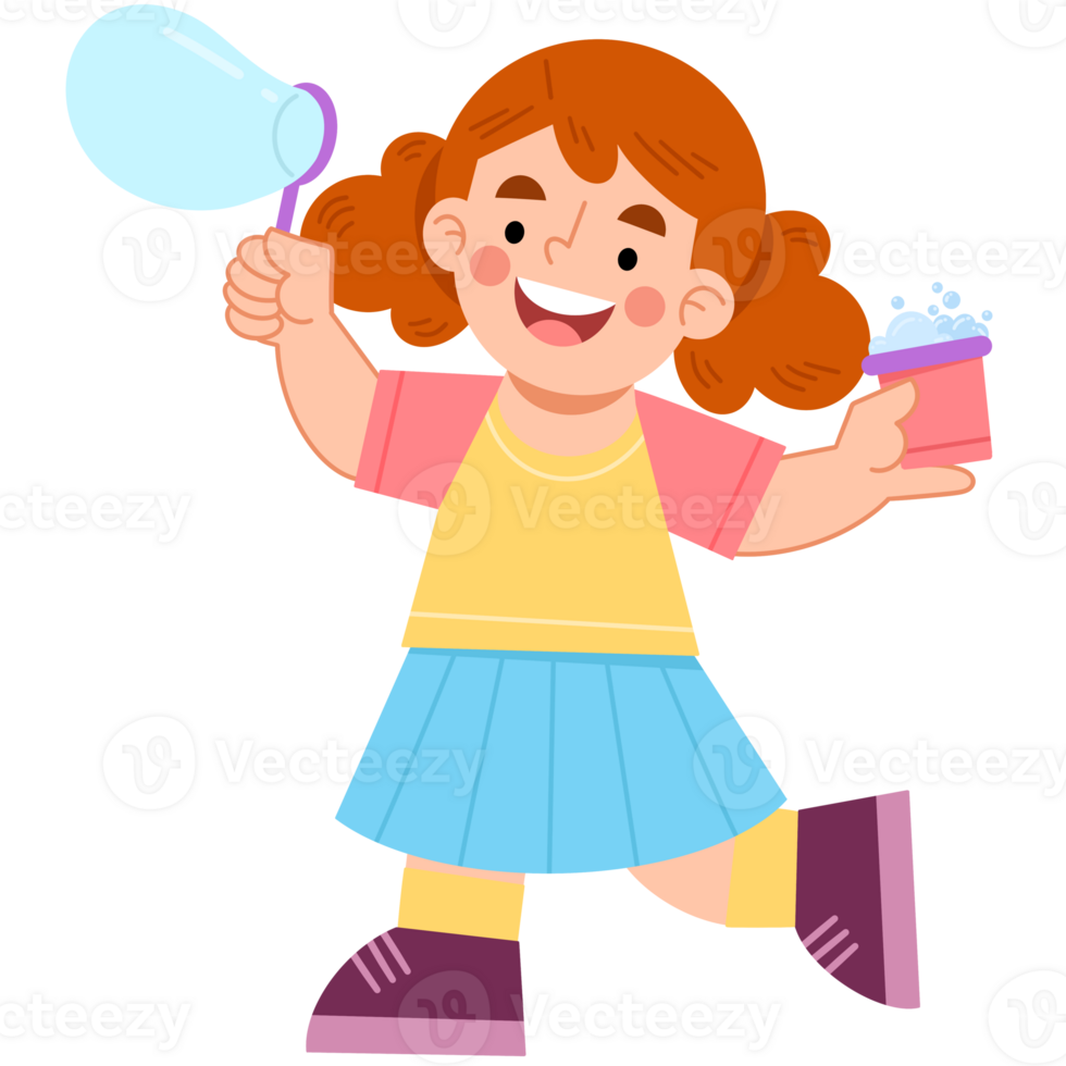 Illustration of Joyful Girl Playing with Bubbles png