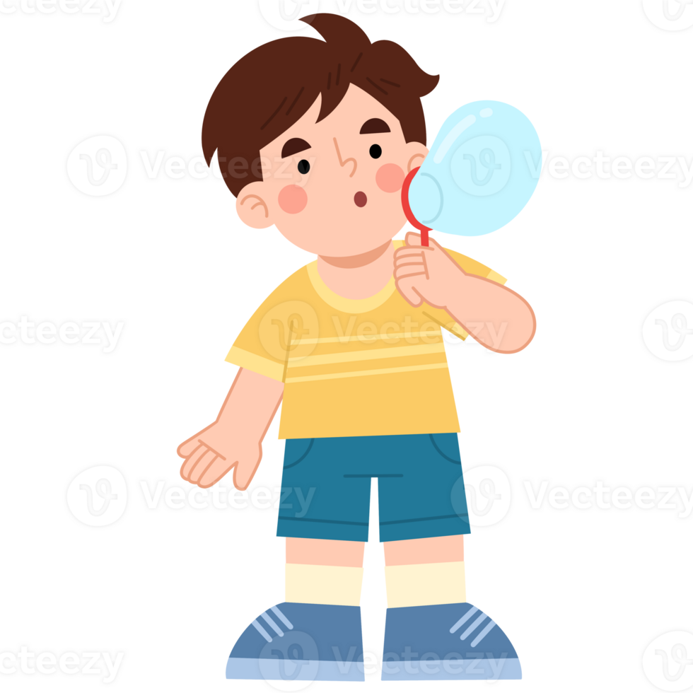 Illustration of Boy Blowing a Bubble png