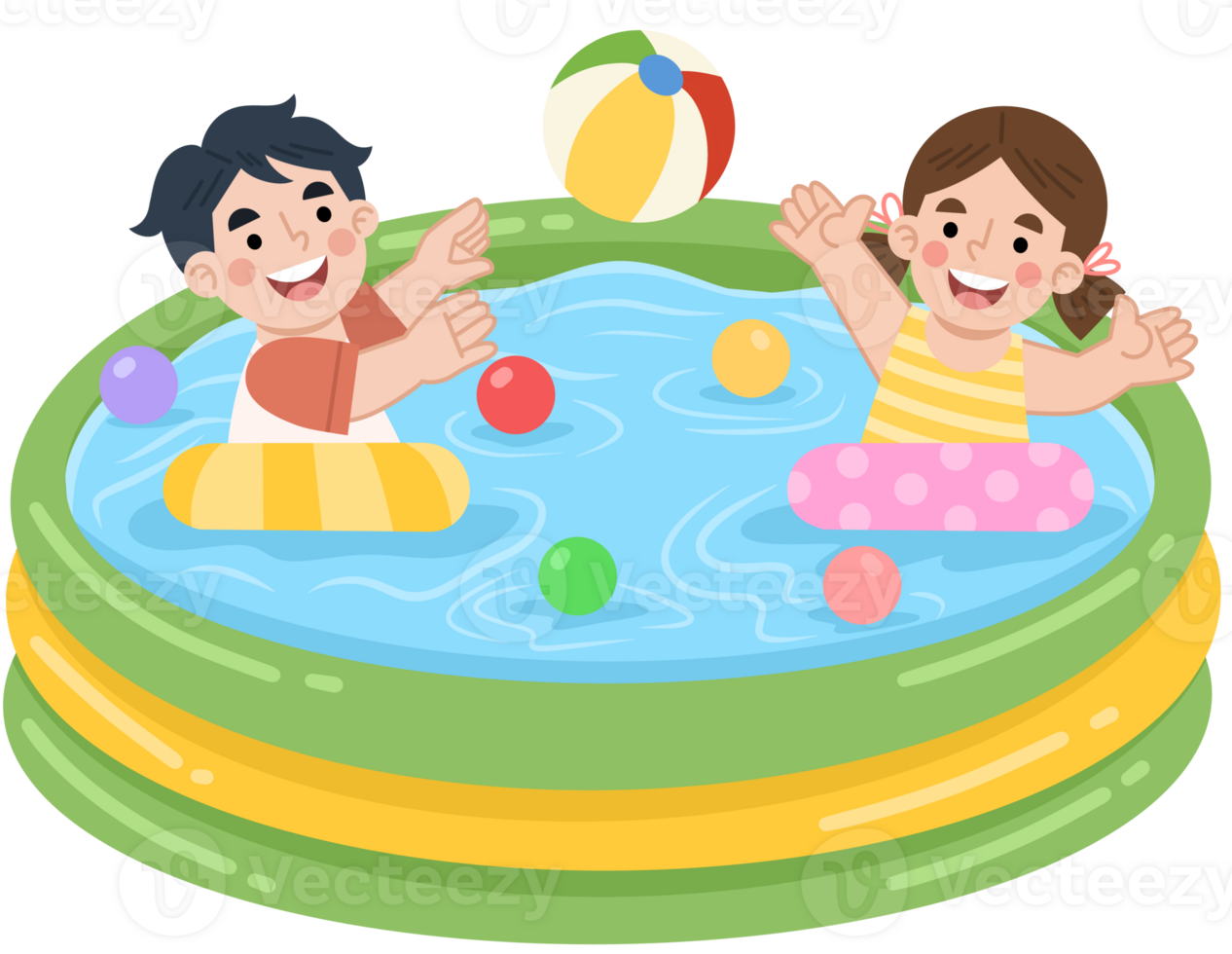 Illustration of Children Playing in Inflatable Pool png