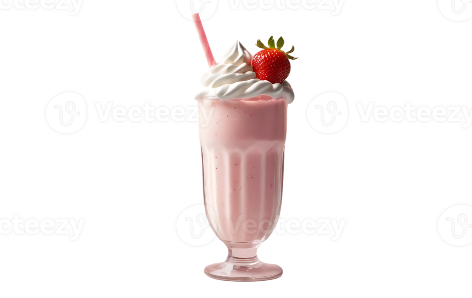 Strawberry Milkshake in Tall Glass with Whipped Cream, Isolated on Transparent Background png