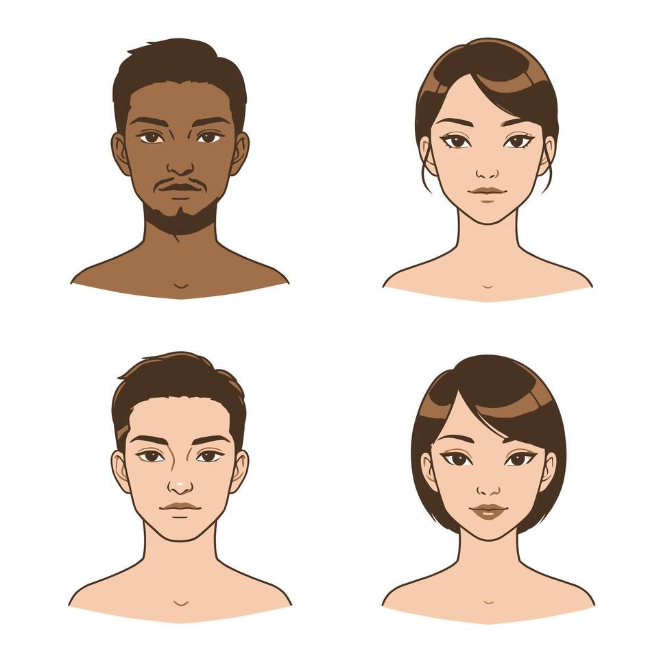 Four different people's faces in different poses vector