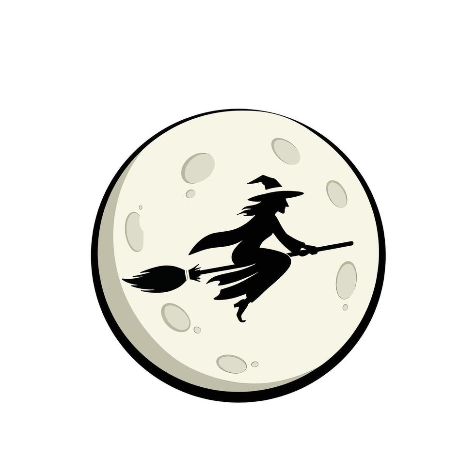 A witch flying on a broomstick in front of a full moon vector