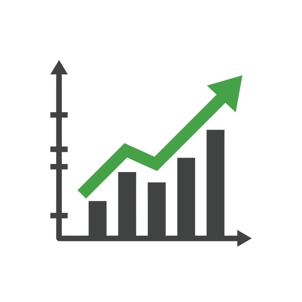 A graph chart with an arrow going up vector