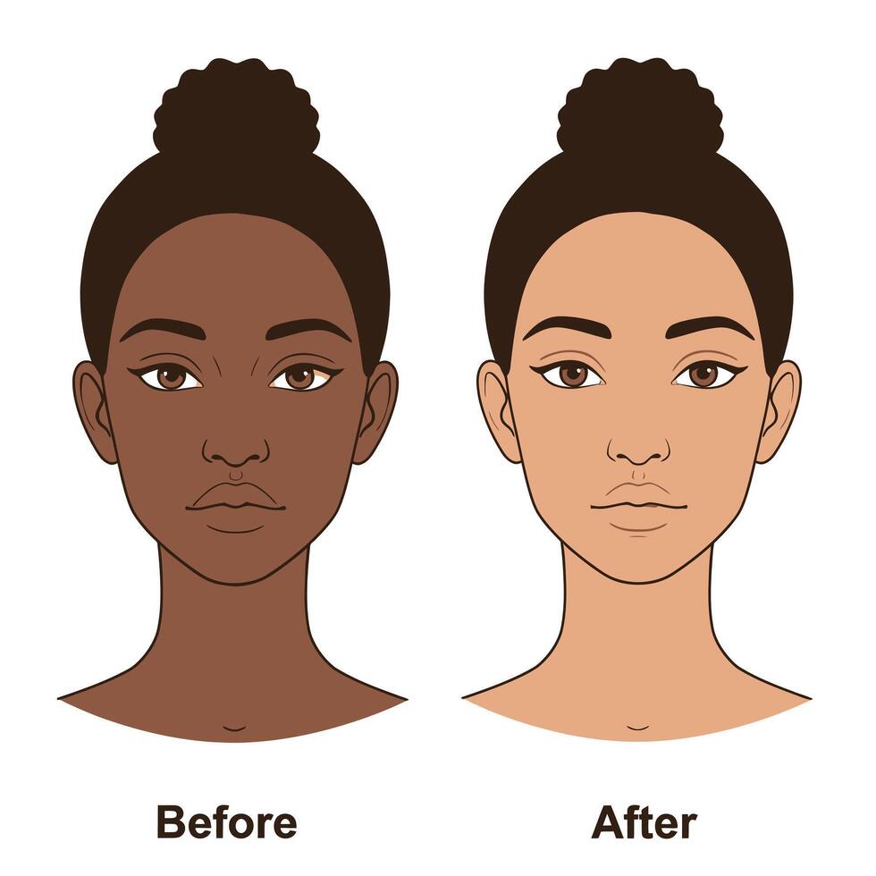 Before and after photo of a woman's face before and after makeup vector