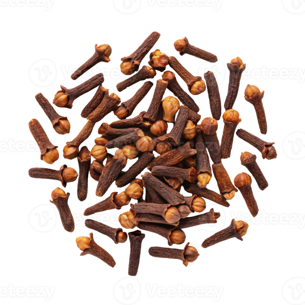 A pile of dried cloves, showcasing their brown, textured appearance. spices and flavoring png