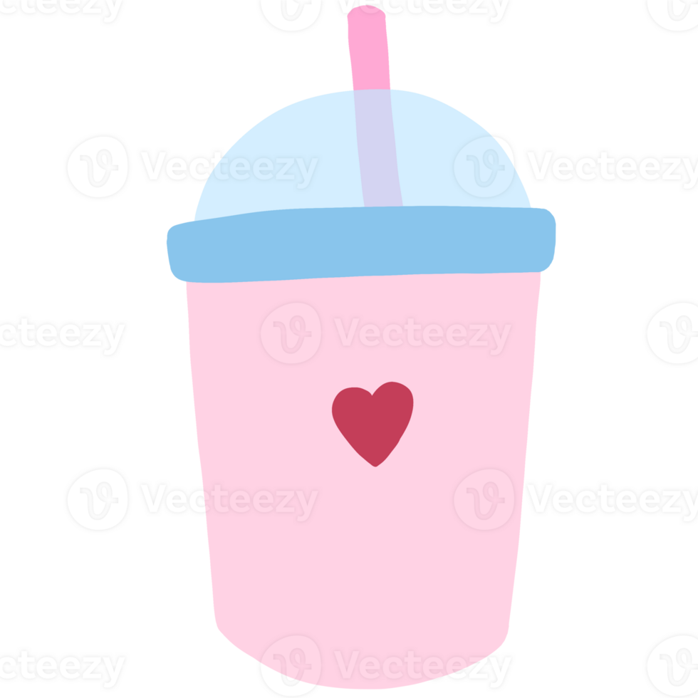 a pink drink cup with a straw and a heart png