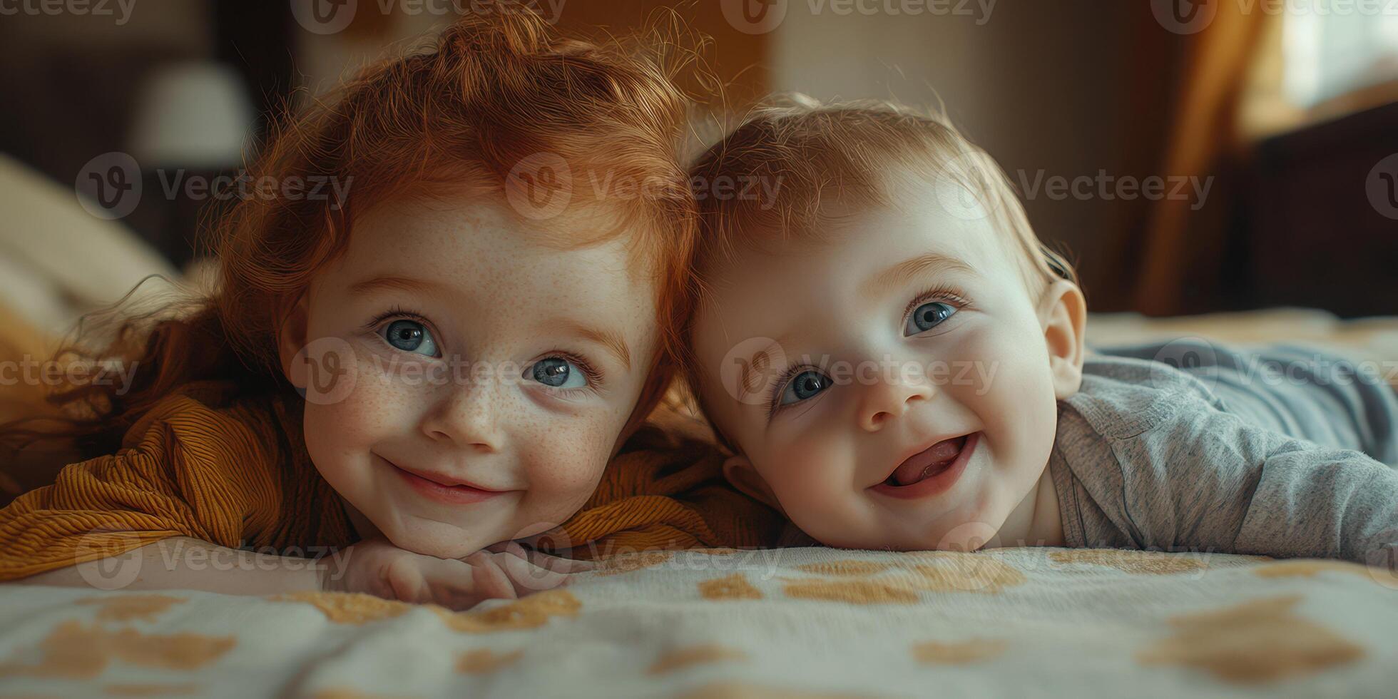 Joyful moments shared between two toddlers in a cozy home setting during the afternoon light photo