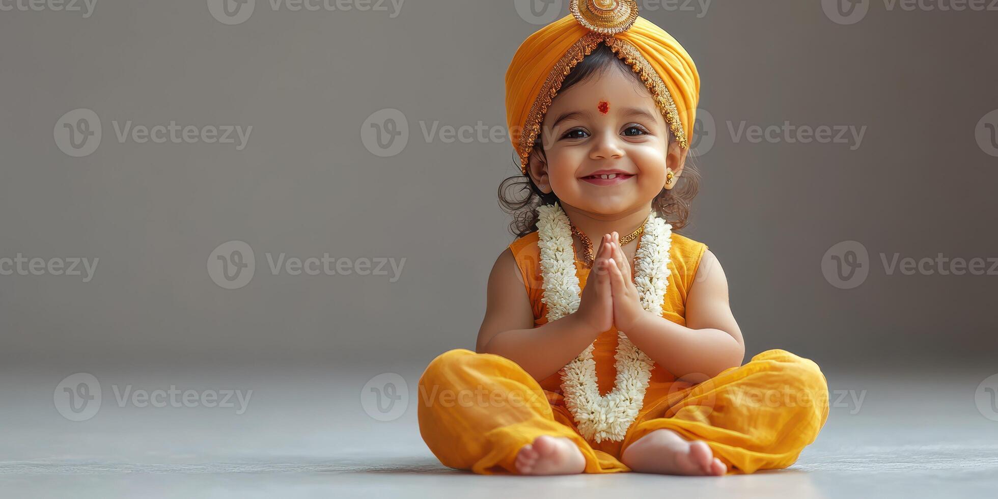 Young child dressed in traditional attire with a warm smile during a cultural celebration photo