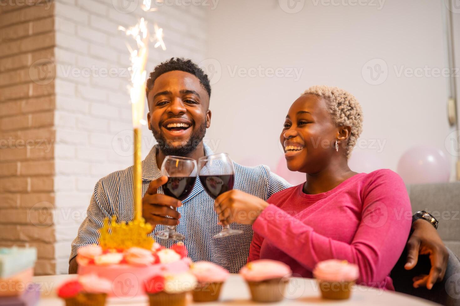 Toasting with wine while fireworks sparkling photo