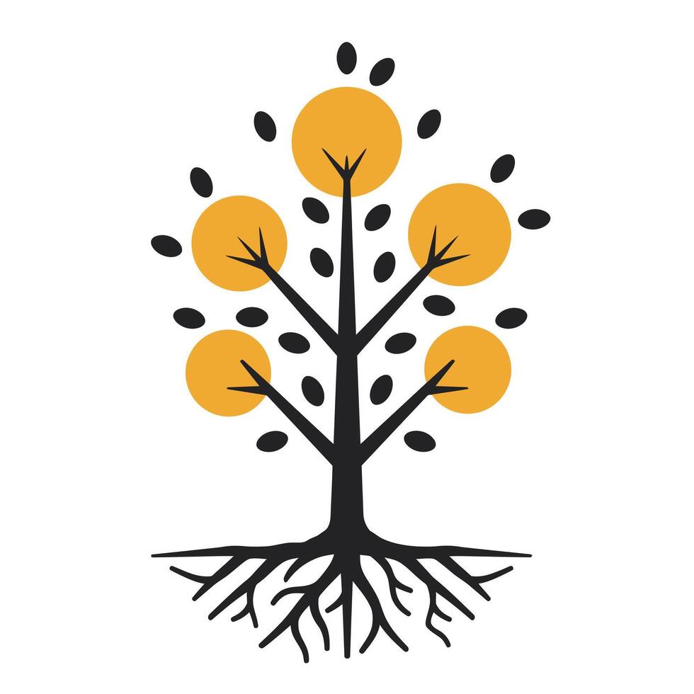 A tree with roots and leaves on it vector