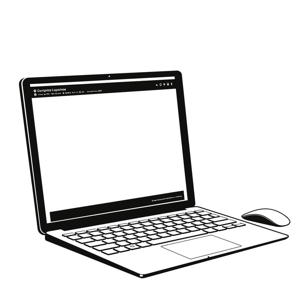 Laptop computer with mouse and keyboard illustration vector