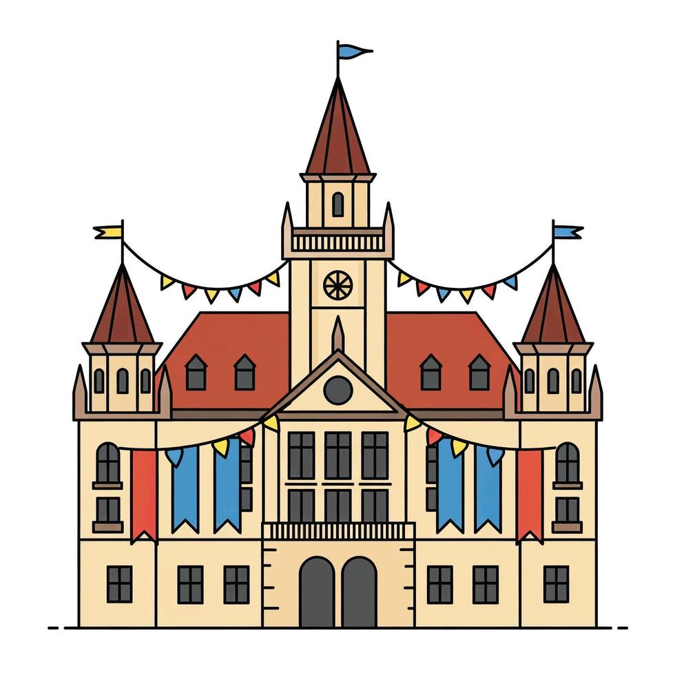 A building with flags and flags on it vector