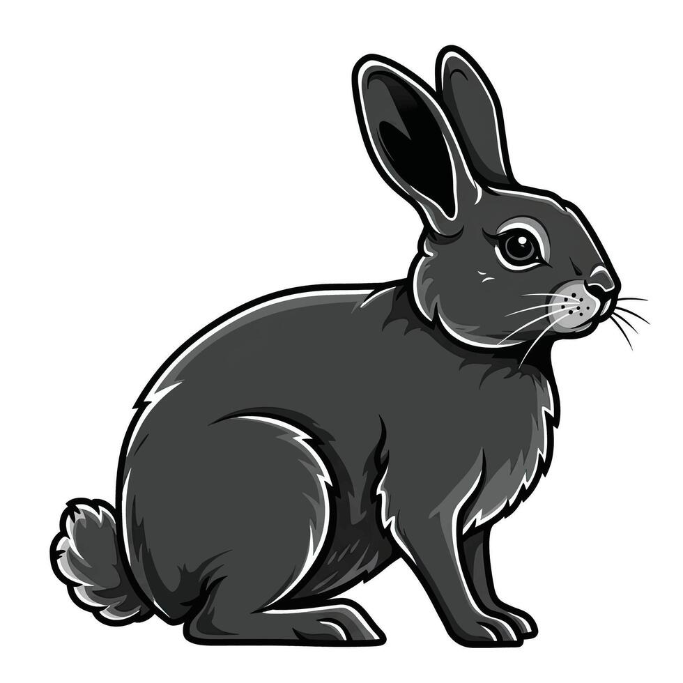 A black rabbit sitting on a white background vector