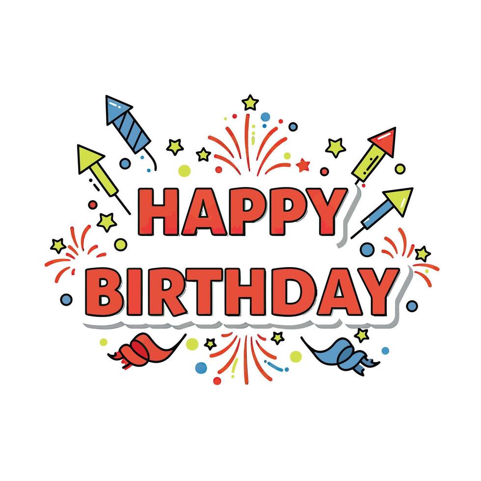 Happy birthday card with fireworks and stars vector