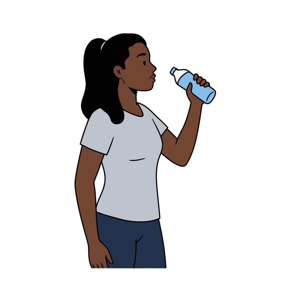 A woman drinking water from a bottle vector