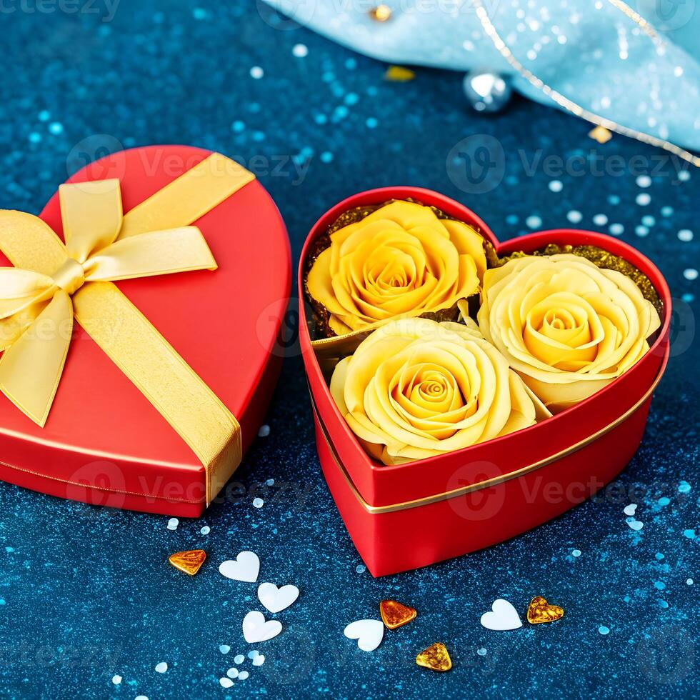 high resolution 4k image of a vibrant red heart shape gift box photo