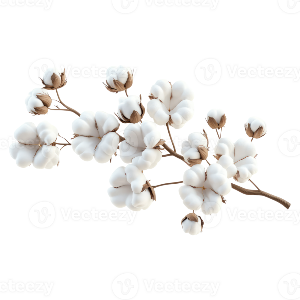 Cotton flowers on a branch, isolated on a transparent background png