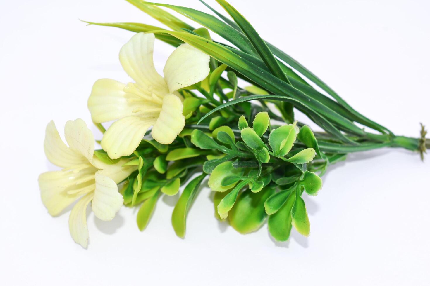 A beautiful bouquet of white lily of the valley and snowdrop flowers blooming in spring photo