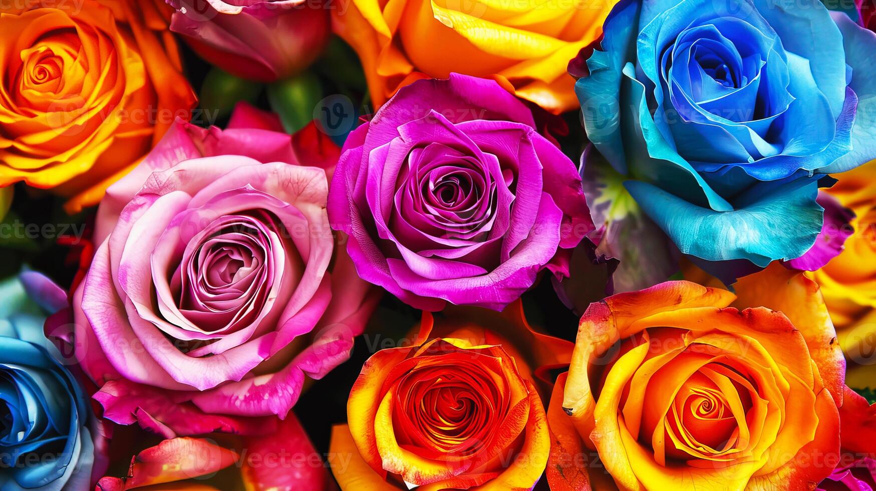 Vibrant multicolored roses in full bloom showcasing a beautiful array of colors and perfect for any floral or nature-themed project. photo