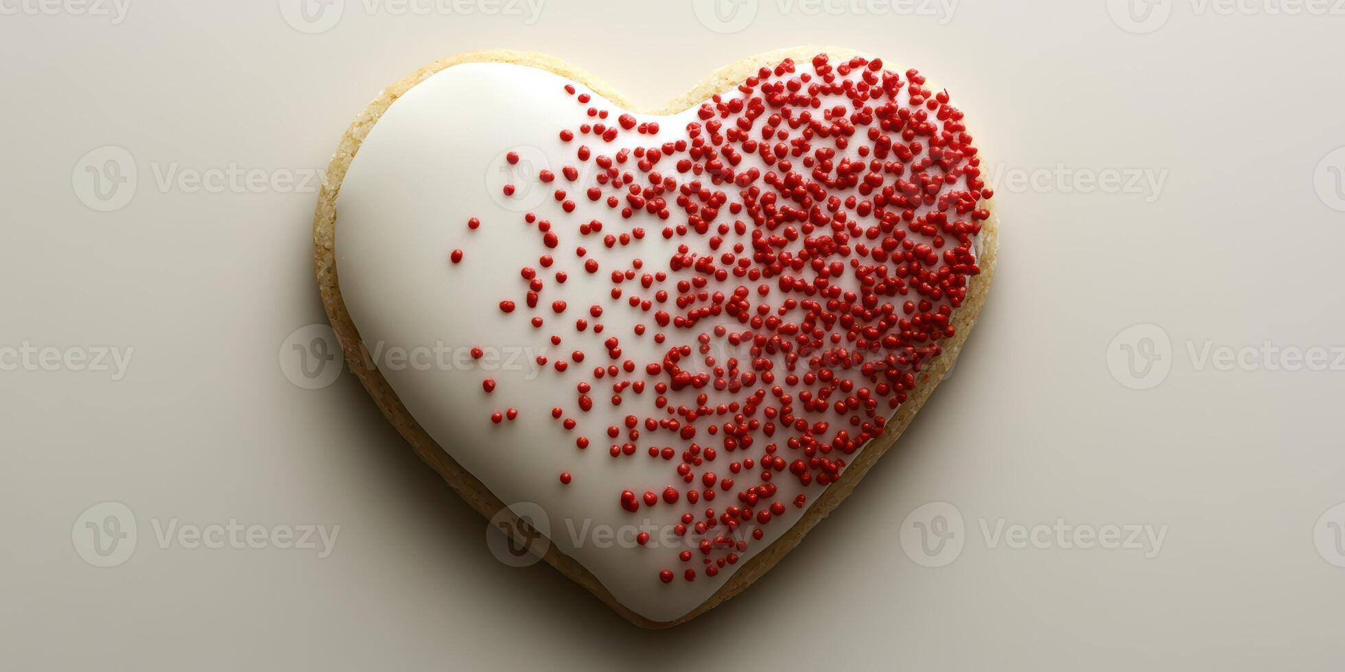Heart-shaped cookie decorated with red sprinkles for a romantic occasion photo