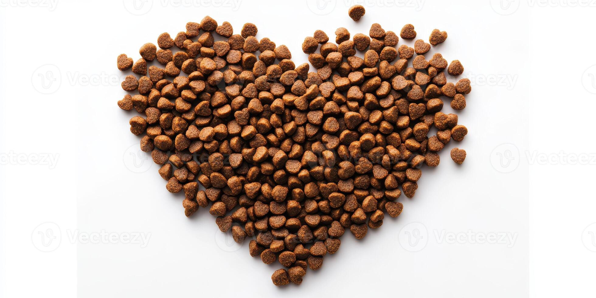 Heart-shaped arrangement of pet food on a clean background showcases love for animals and pet care photo