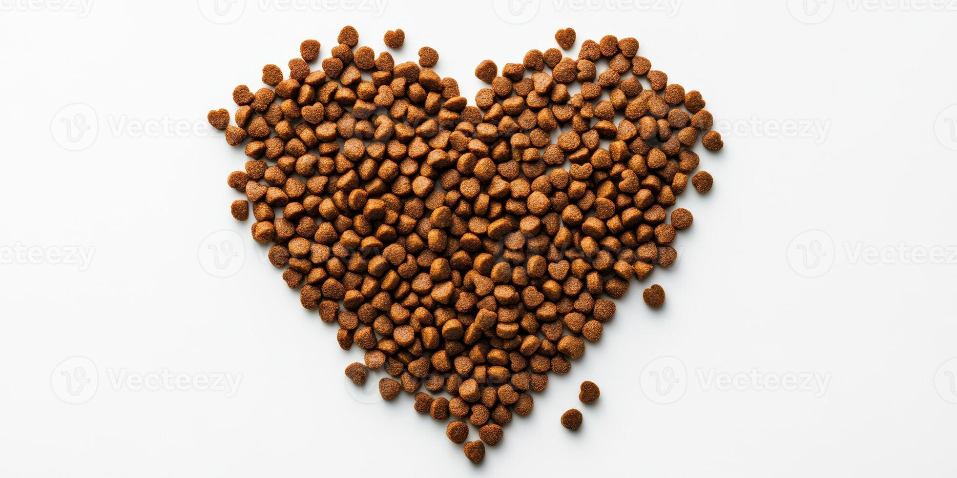 Heart shape made of pet food on a white background showcasing affection for animals photo
