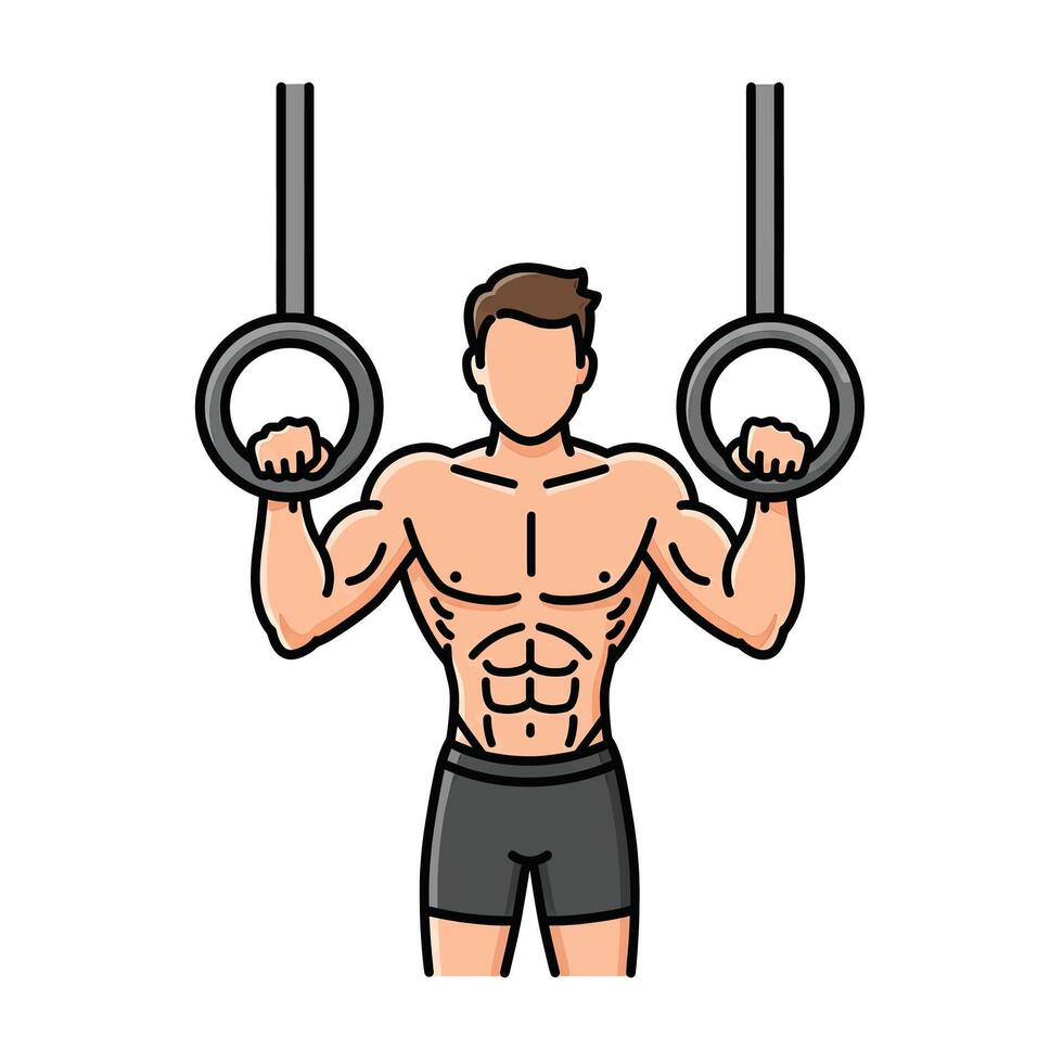 A man is doing pull - ups on rings vector