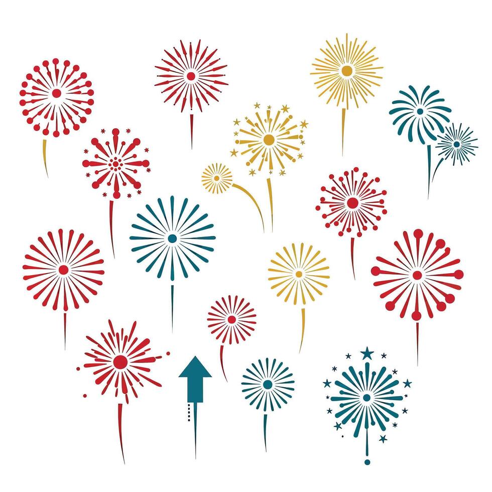 Fireworks and Stars Are Arranged in a Circle With Arrows. vector