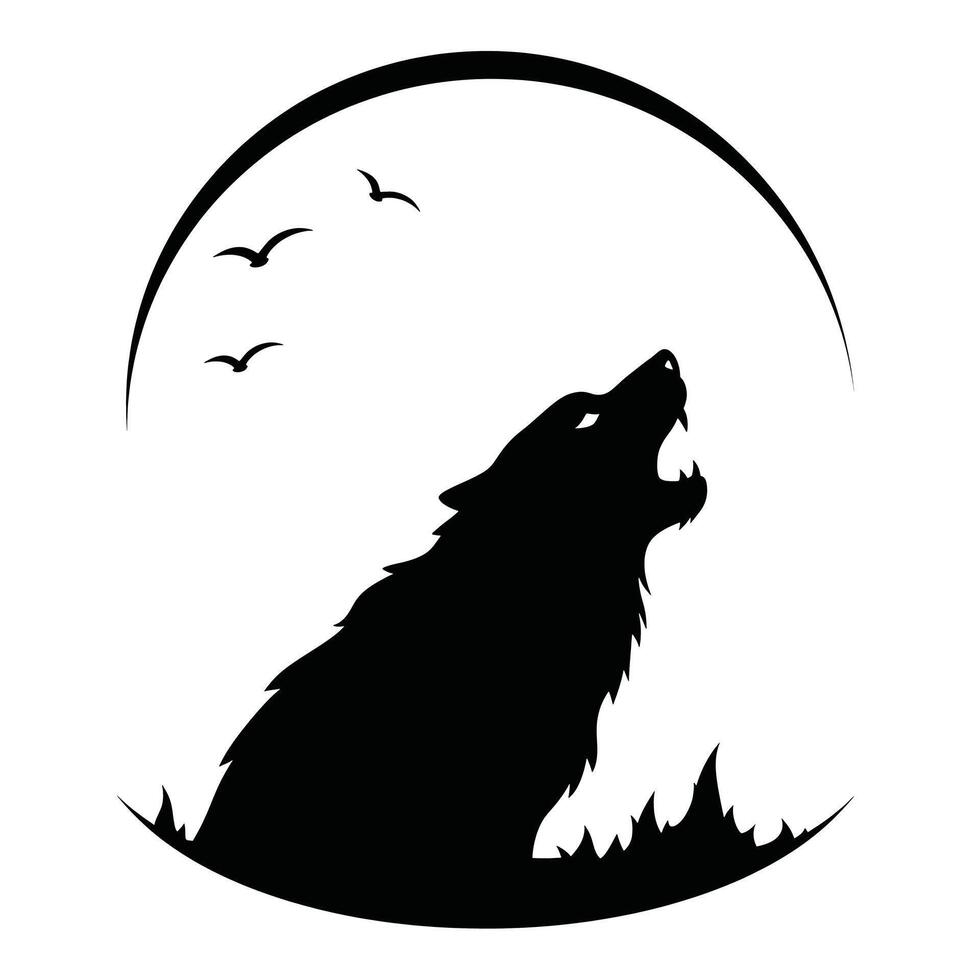 A wolf howling in the moonlight vector