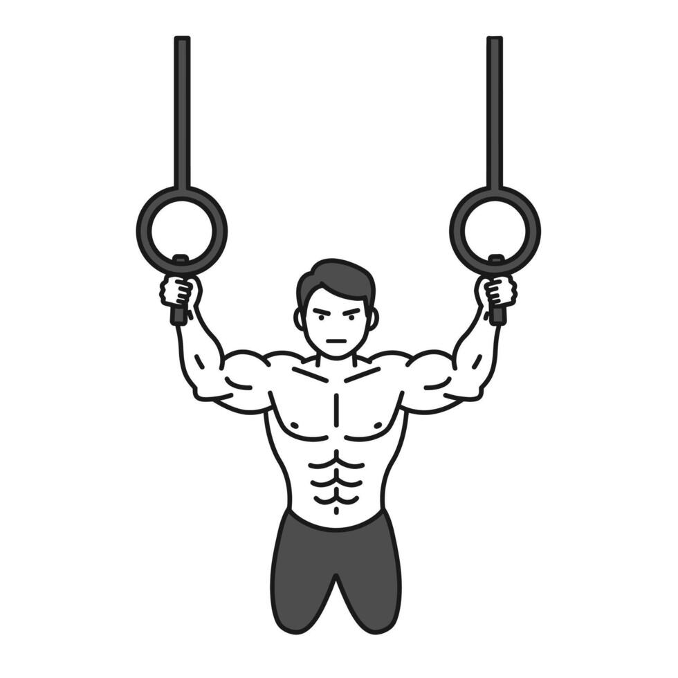 A man is doing pull ups on rings vector
