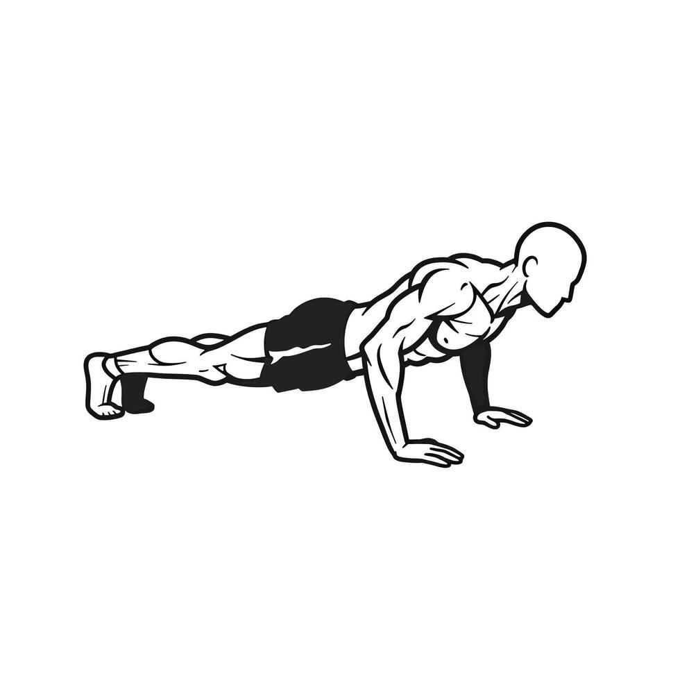 A male is doing push ups on a white background vector
