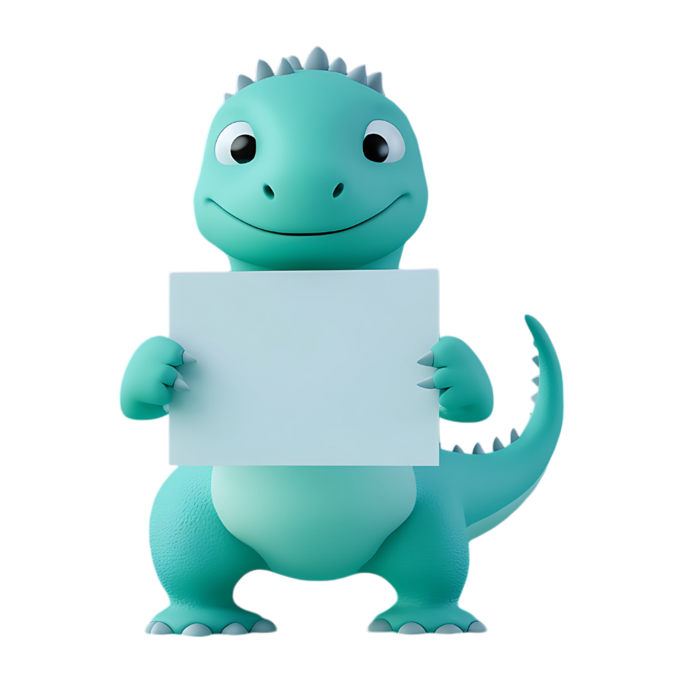 3d dinosaur holding blank sign png