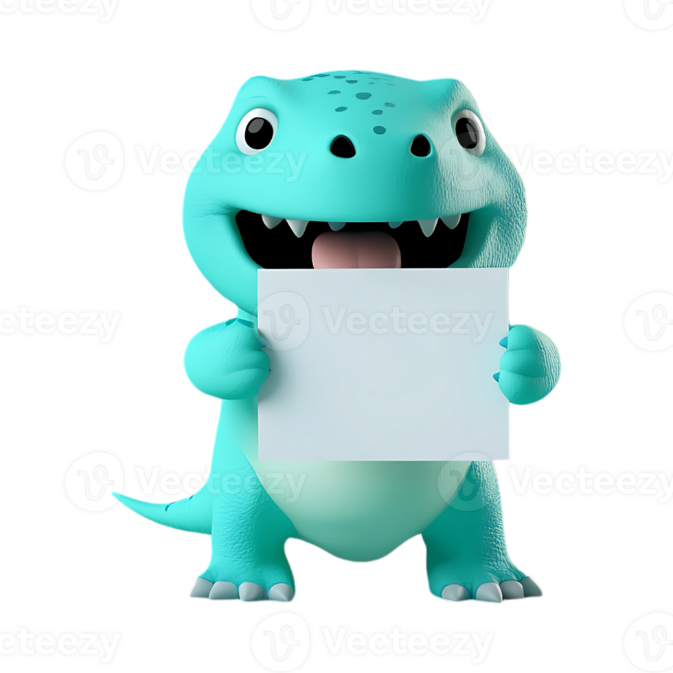3d dinosaur holding a blank sign png