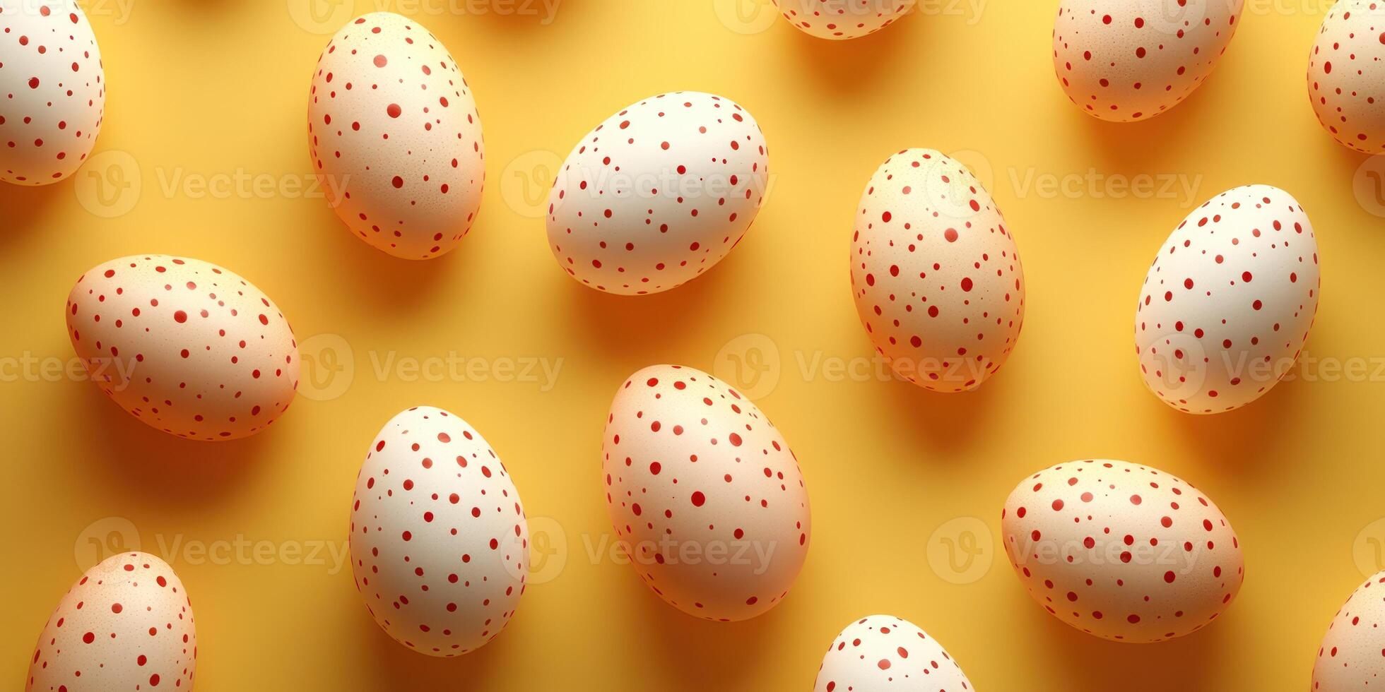 Colorful polka dot eggs scattered on a bright yellow background during a festive occasion photo