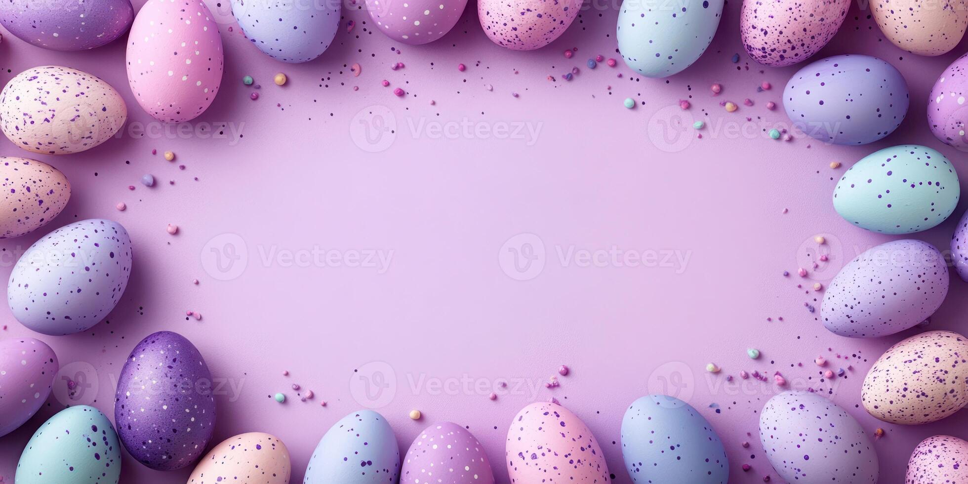Colorful Easter eggs arranged on a pastel surface for festive celebration and decoration photo