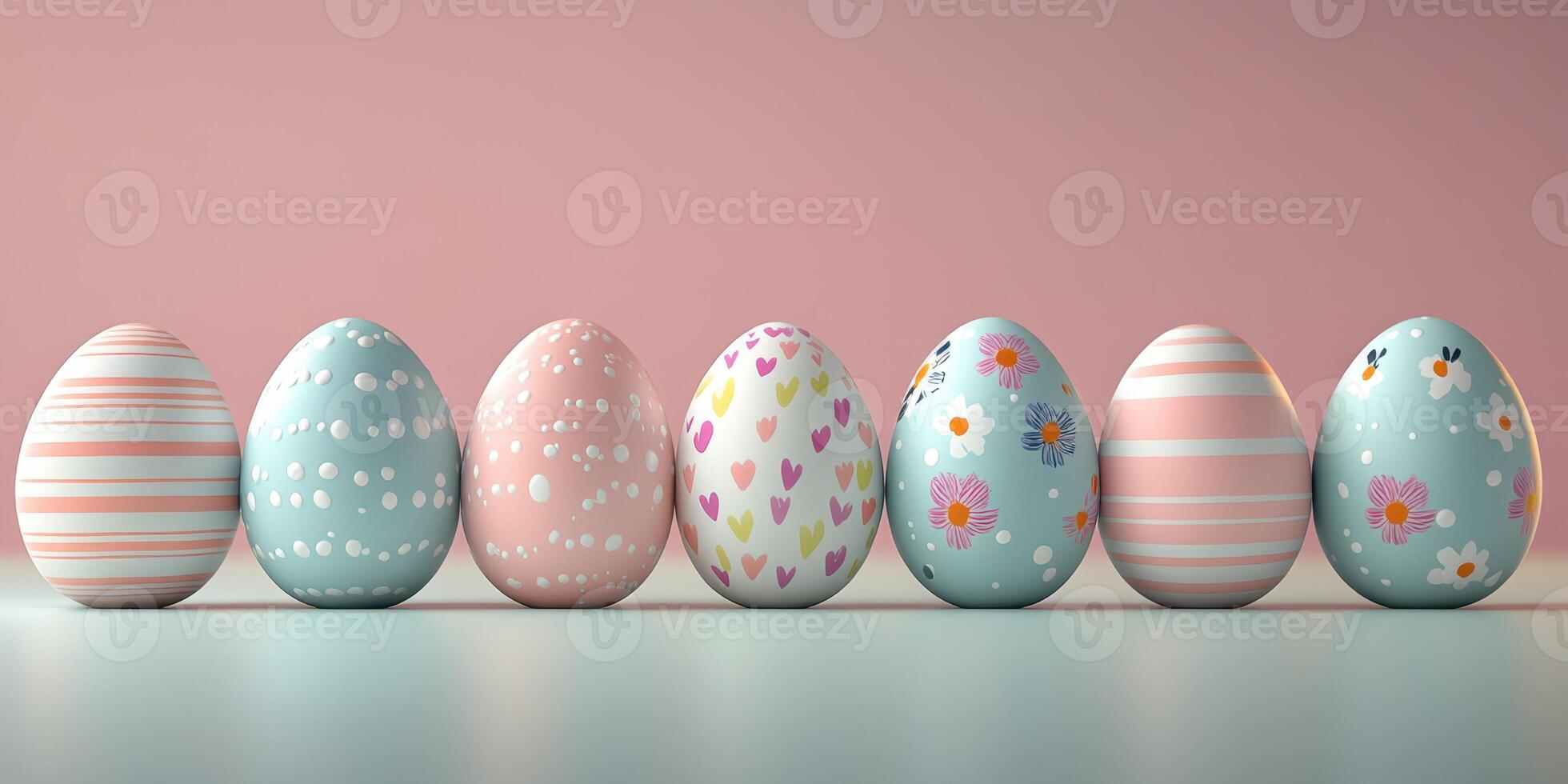 Colorful decorative eggs on display for spring celebrations in a pastel themed setting during Easter festivities photo